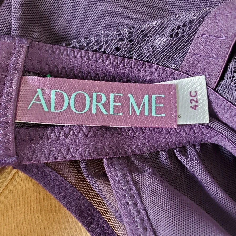 Adore Me Ella Sheer Lace Babydoll Top Size‎ 42C Purple Lined Cups Lingerie Layer